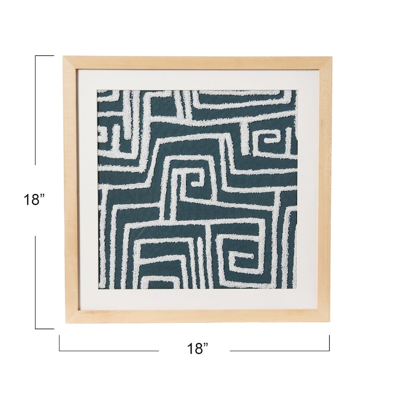 18" Square Tufted Abstract Embroidery in Wood Frame