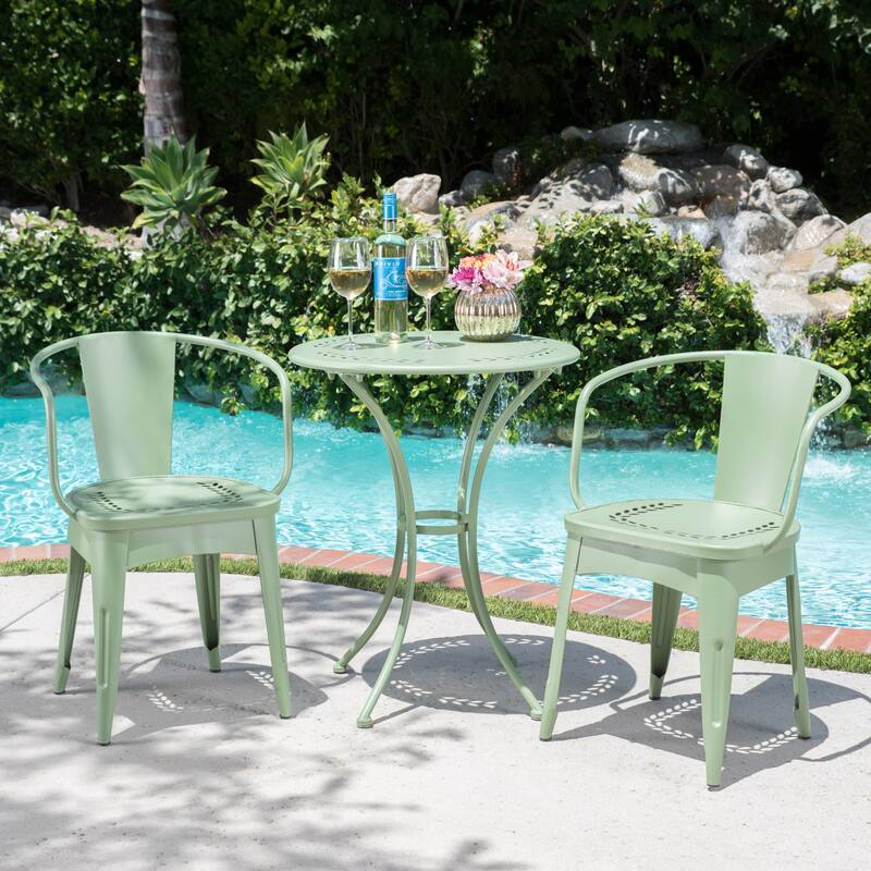 Roomfitters 3-Piece Metal Bistro Set, Outdoor Patio Table and Chairs for Balcony, Garden or Deck - Green
