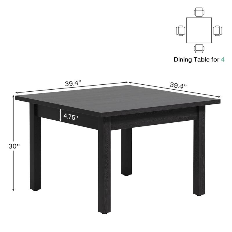 39.4'' Square Dining Table with Solid Wood Legs for 4, Small Kitchen Tables for Dining Room