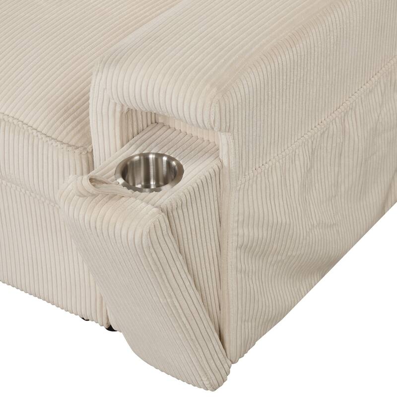 Upholstery Sleeper Sectional Sofa with Storage Bags & 2 Hidden Cup Holders