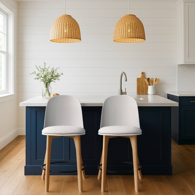 Set of 2 Designer Eiffel Chairs Counter Stools With Backs Side Molded Shell Kitchen Office Dining Dowel Bar Patio