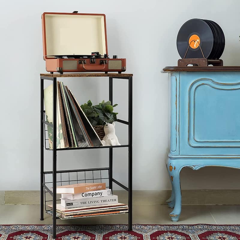 Vinyl Record Player Stand with Storage - Brown