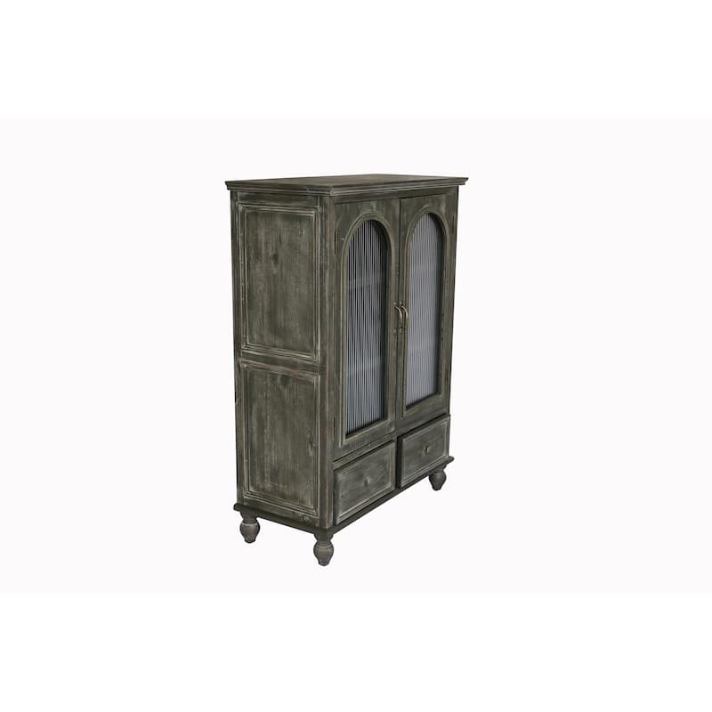 Farmhouse Storage Cabinet,Wood Kitchen Pantry Cabinet with 2 Glass Doors & 2 Drawers,Freestanding Buffet Cupboard with Shelves