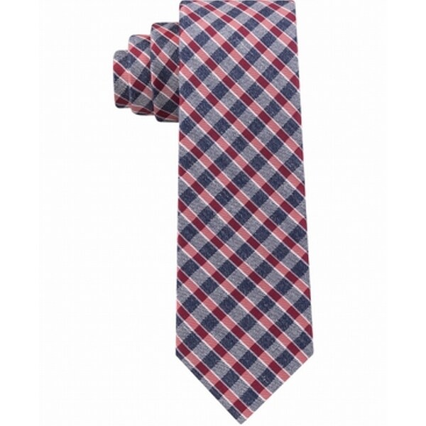 Shop Tommy Hilfiger Men S Navy Blue Red Mini Gingham Plaid Slim