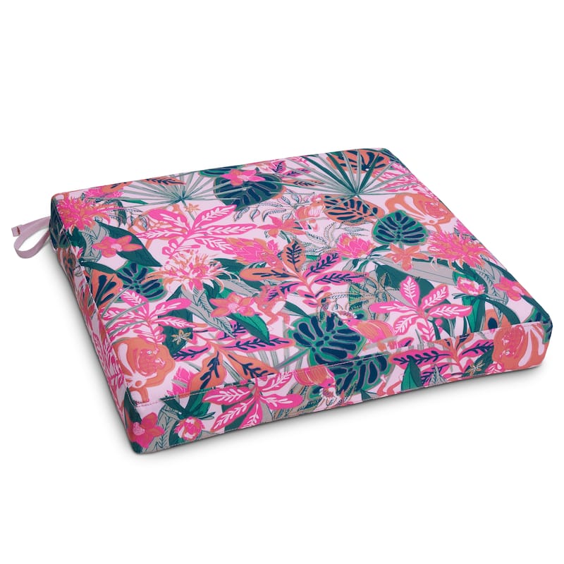 Vera Bradley by Classic Accessories Water-Resistant Patio Seat Cushion - 19"L x 19"D x 3"Thick - Rain Forest Canopy Coral