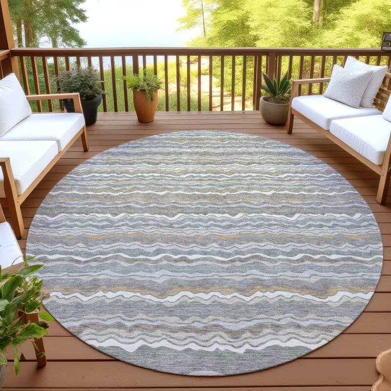 Machine Washable Indoor/ Outdoor Ziggy Stripe Chantille Rug - Gray - 8' x 8'