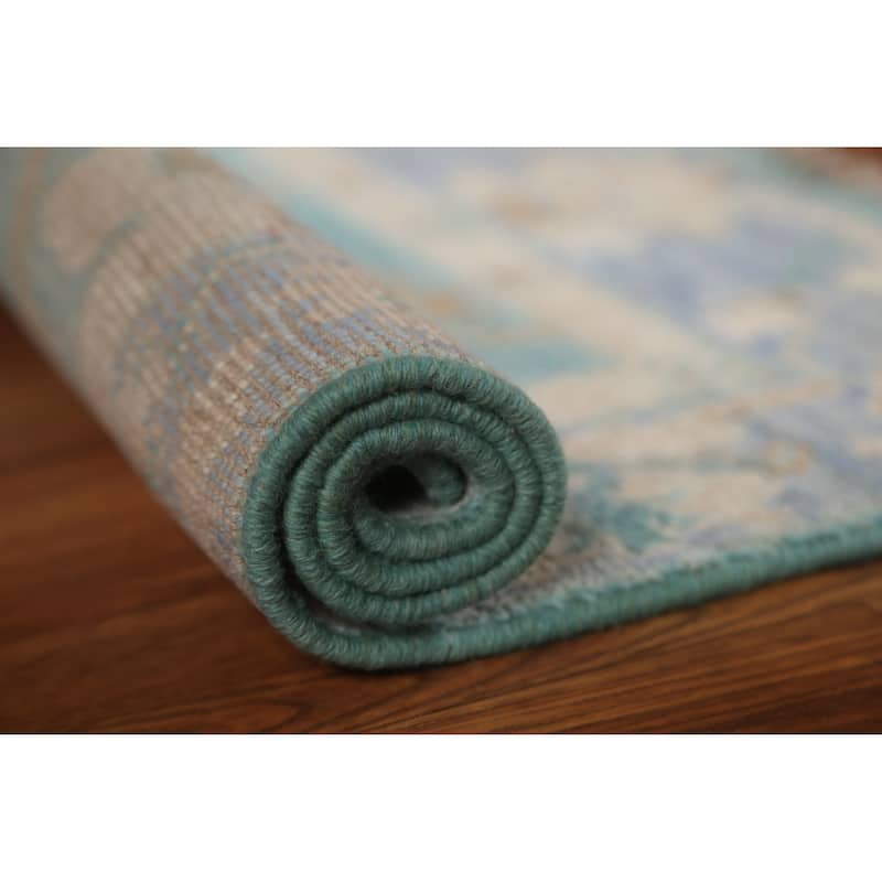 Hand Knotted Oriental 100% Wool Carpet Transitional Floral Navy Blue & Blues Oushak Area Rug - 2' 11'' X 2' 0''