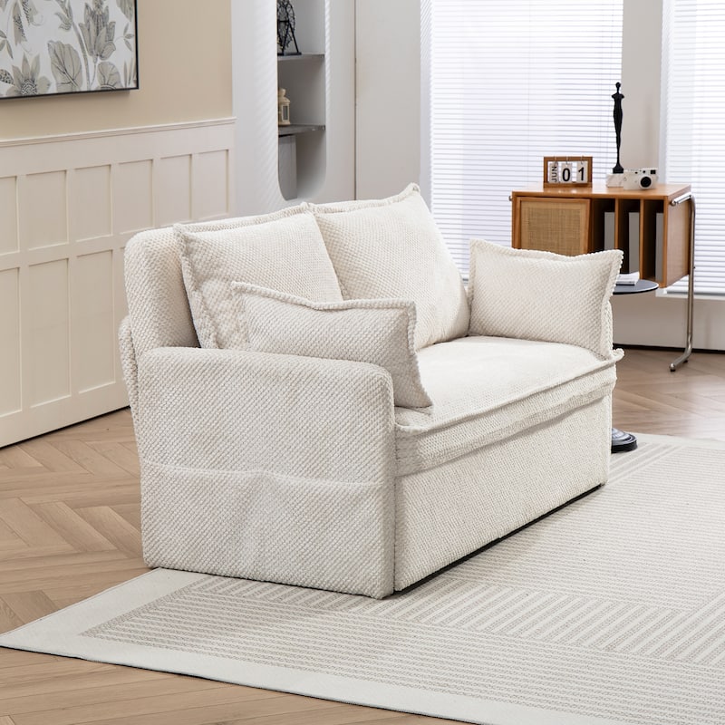 59.5" Upholstered Sofa Bed, Convertible Sleeper Sofa, Pull out Couch with Charging Station & Side Pockets, Loveseat Chair