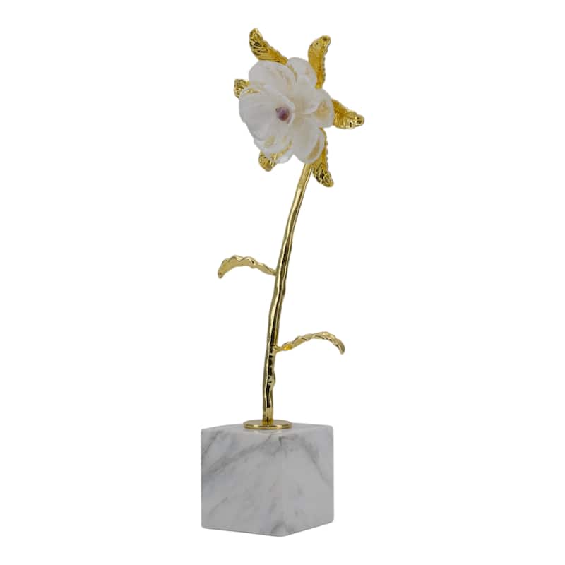 Luxury Floral Decorative Sculpture with Gold Accents and Marble Base