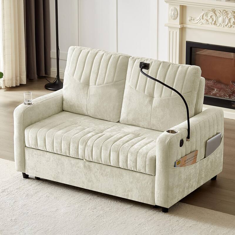 53.9" Modern Loveseat Pull-Out Sofa Bed With Adjustable Backrest