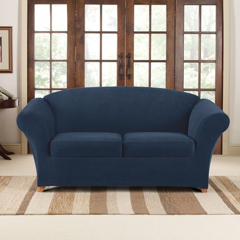 SureFit Stretch Pique 3 Piece Loveseat Slipcover - Navy
