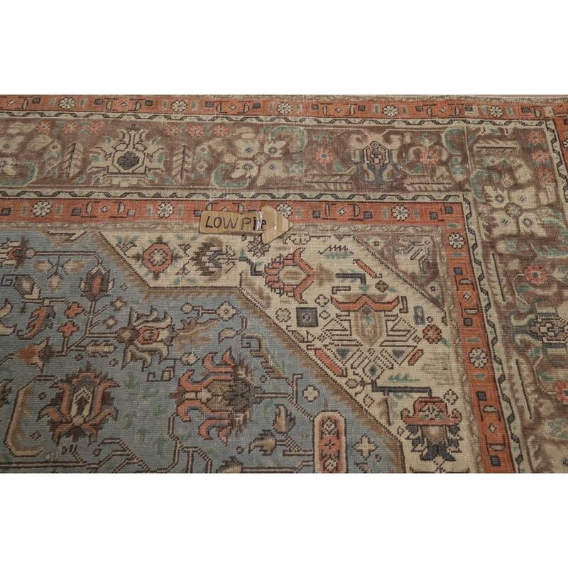 Geometric Blue Tabriz Persian Rug Hand-Knotted Traditional Wool Carpet - 8'3"x 11'2"