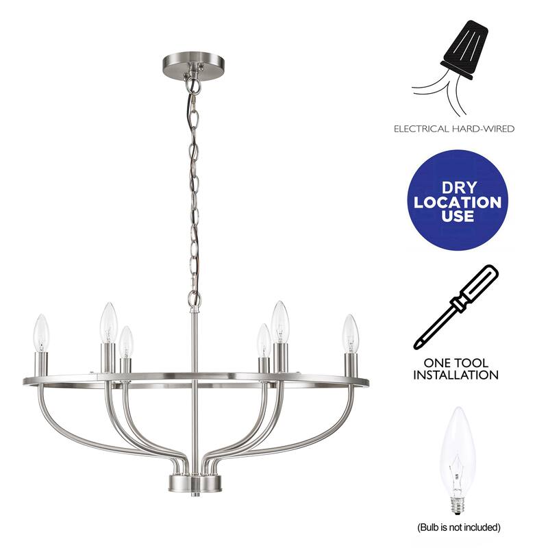 C Cattleya 6-Light Satin Nickel Farmhouse Chandelier Pendant Light - Satin Nickel