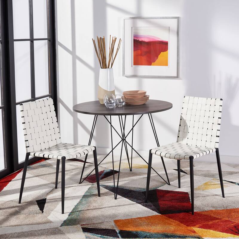 SAFAVIEH Monnie Woven Leather Dining Chair (Set of 2) - 15.8" W x 19.8" L x 33.5" H - 16Wx20Dx34H