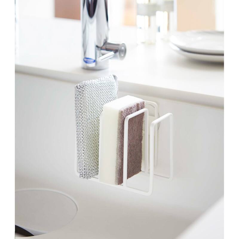 Yamazaki Home Sponge Holder, Steel, Holds 0.5 lbs - L 2.83 x W 4.92 x H 3.35 inches - White - L 2.83 x W 4.92 x H  3.35 inches