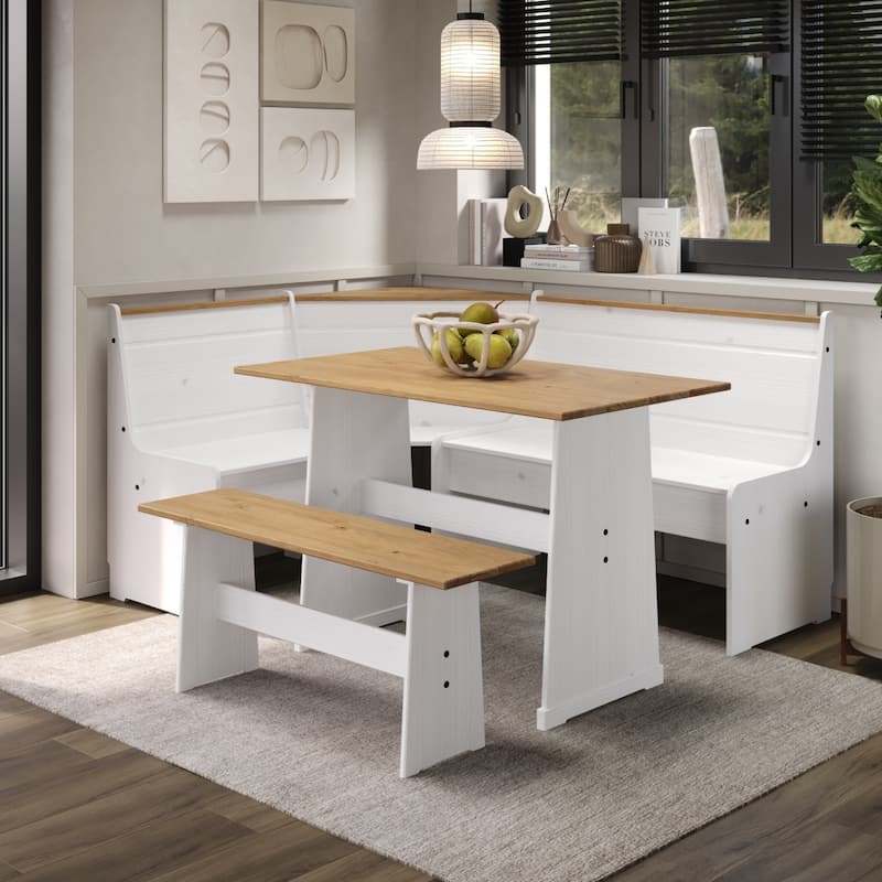 OSHOME Model COW805 Solid Pine Corner Dining Booth in Distressed White