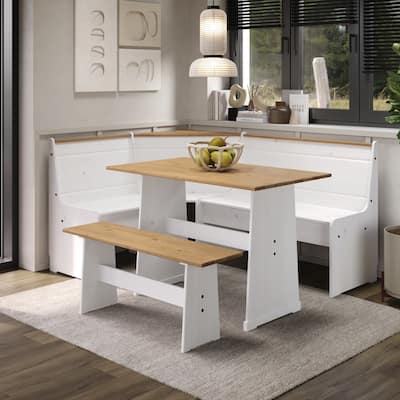 OSHOME Model COW805 Solid Pine Corner Dining Booth in Distressed White