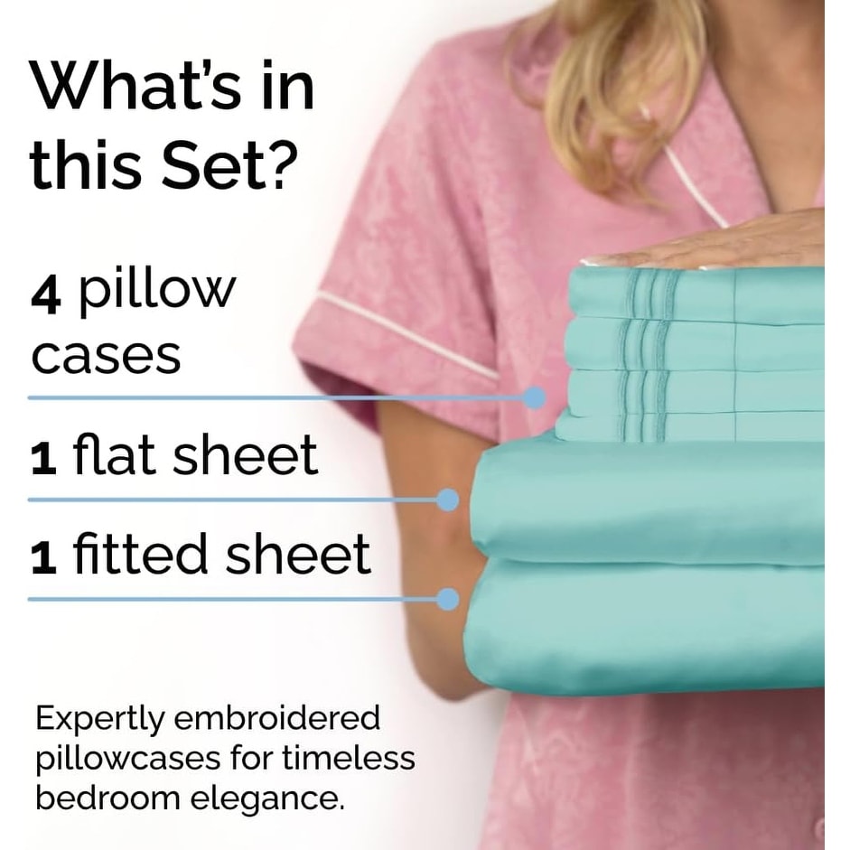 CGK Linens 6 Piece Solid Deep Pockets Microfiber, Easy-Fit Bed Sheet Set - Picture 66 of 396