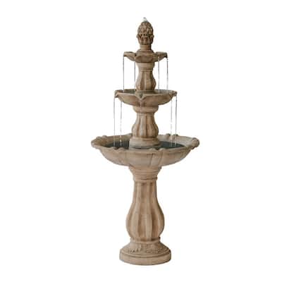XBrand 3-Tier Water Fountain w/Pump & Pineapple Top, 51 Inch Tall, Large Outdoor Freestanding Waterfall Decor for Porch