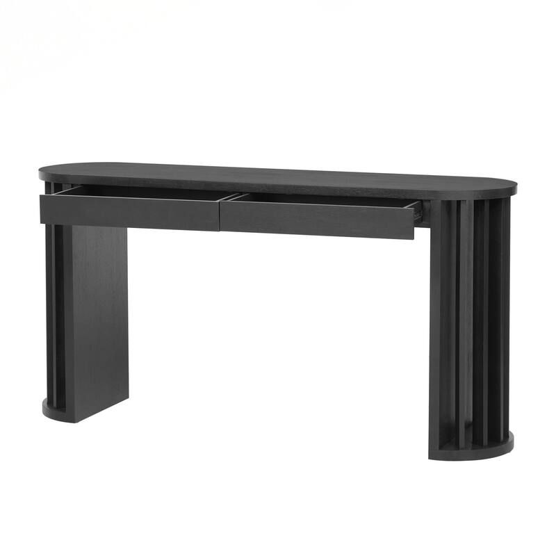 Console Table,Oak Veneer Sofa Table,Curved and Straight Line Design,Behind the Couch, Farmhouse Entryway Table for Entrance