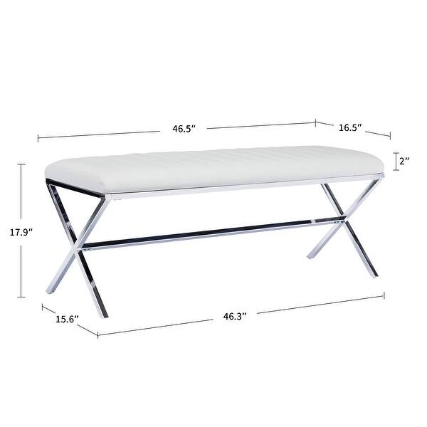 dimension image slide 0 of 3, Tufted Faux Leather 46.5" Length Upholstered Dining Bench with Metal X Legs