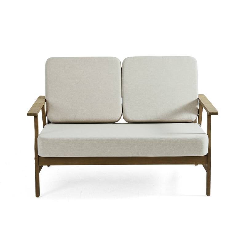 Modern Wood Outdoor Patio Sofa Loveseat with Cushion