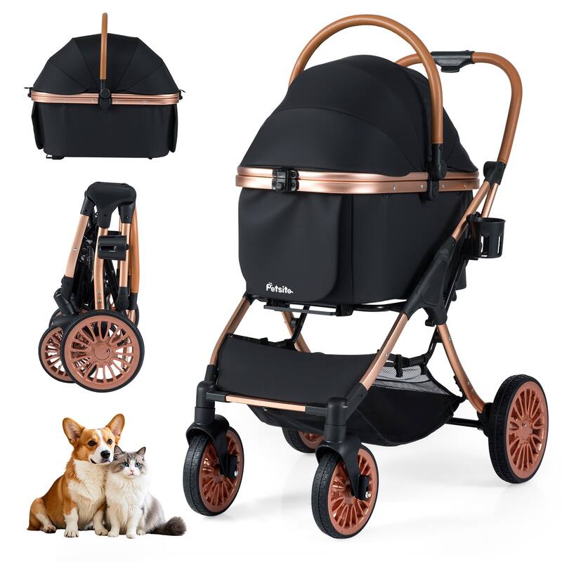 Gymax 3-in-1 Pet Stroller w/ Removable Carrier Sun Shade Removable Pad - Black
