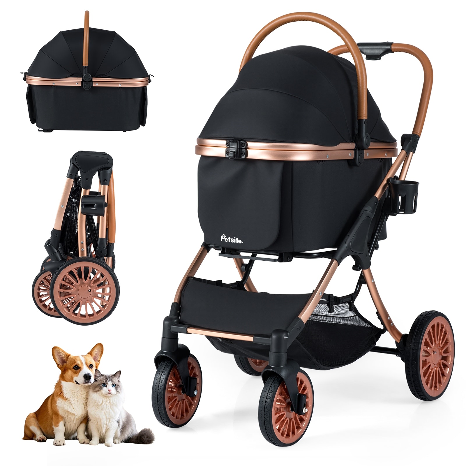 Gymax 3-in-1 Pet Stroller w/ Removable Carrier Sun Shade Removable Pad