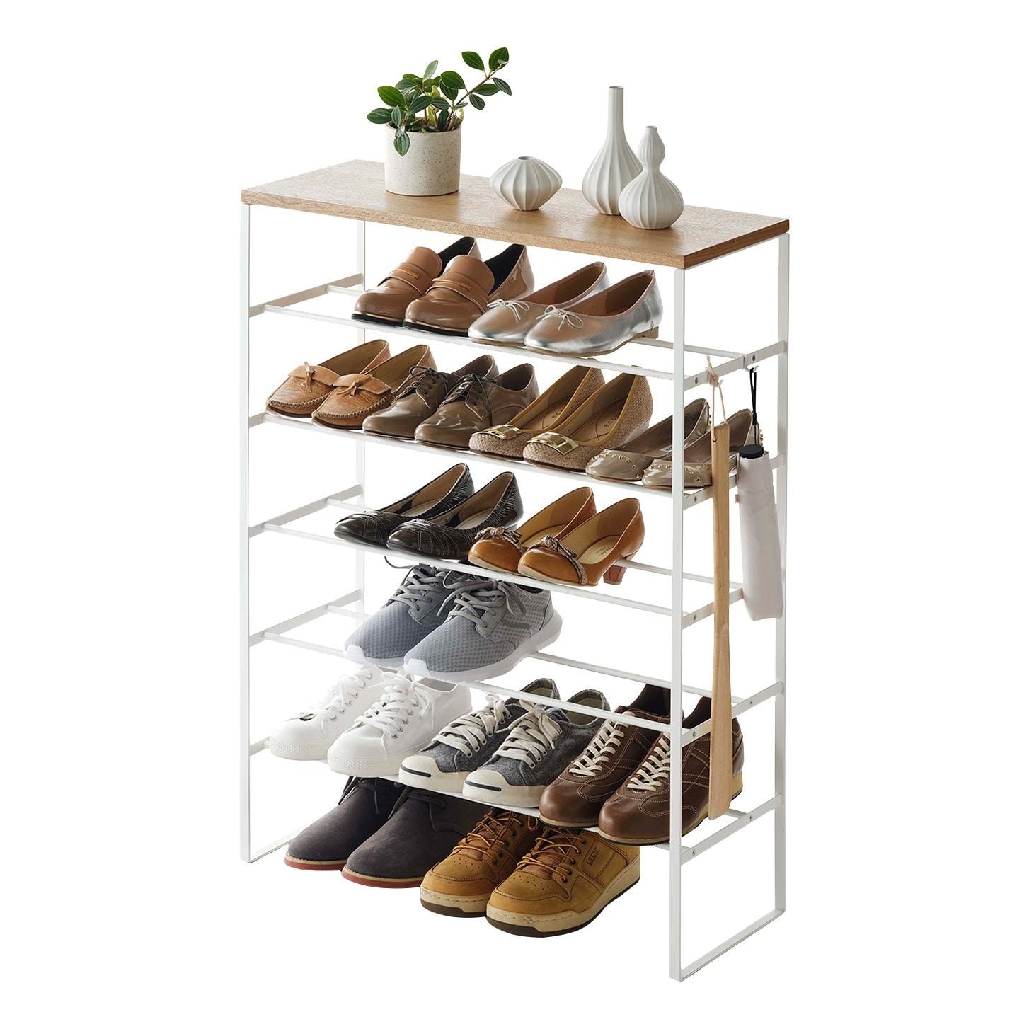 Yamazaki Home Six-Tier Shoe Rack, Steel, Holds 18 to 21 shoes, Holds 39.6 lbs - L 9.84 x W 25.98 x H 34.25 inches