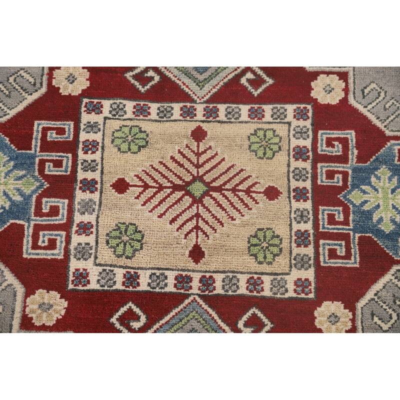Gray Geometric Kazak Oriental Area Rug Handmade Wool Carpet - 9'11"x 13'3"