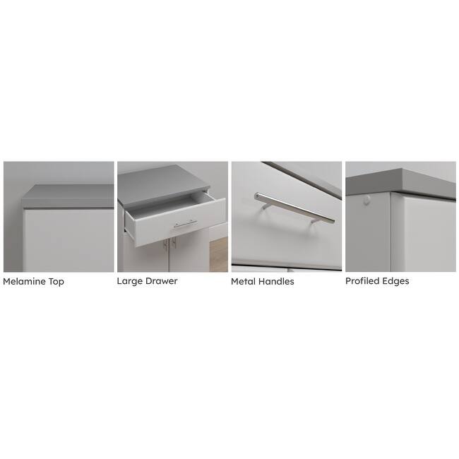 White 36" Cabinet with Adjustable Shelf, Storage Cabinet with Doors, Garage Cabinet with Drawer, Laundry Wood Cabinet - 36 Inch