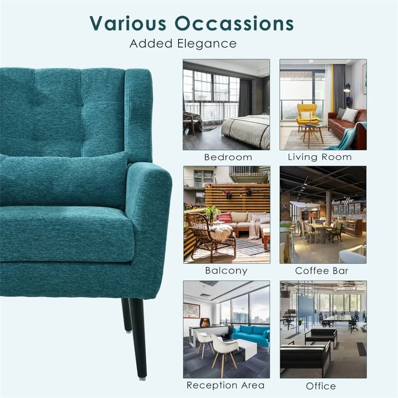 Modern Chenille Upholstered Armchair with Pillow and Solid Wood Leg