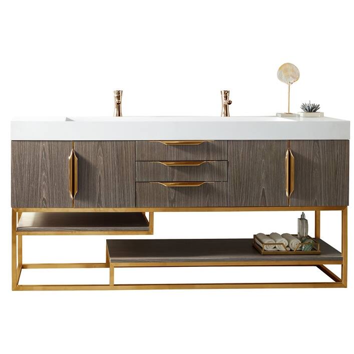 James Martin Vanities 983-V72D-R-RG-GW Columbia 72" Free Standing - Ash Gray