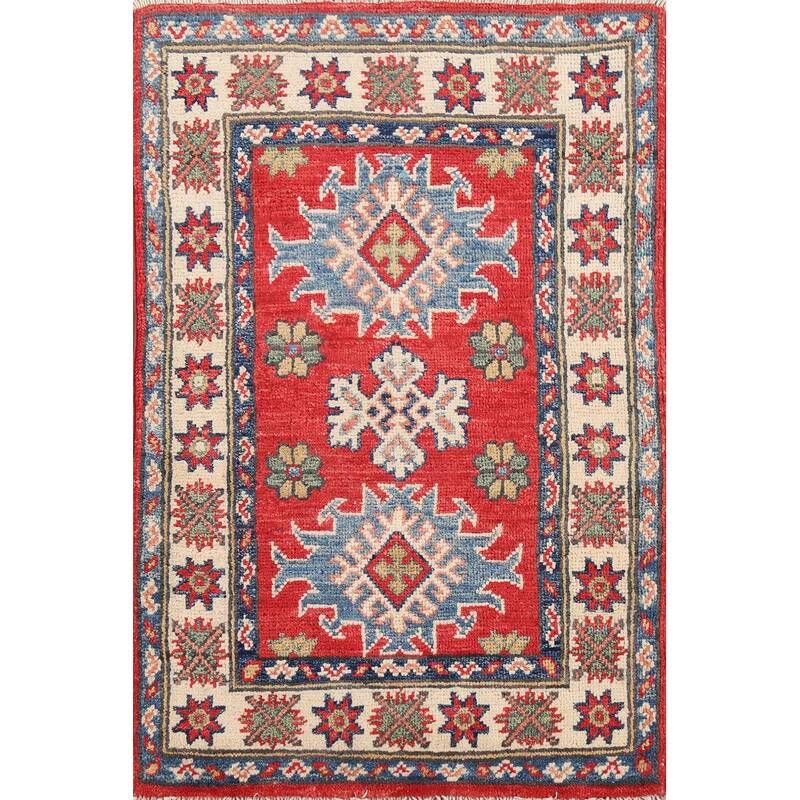Red Kazak Oriental Accent Rug Handmade Traditional Wool Carpet - 2'1"x 2'10"