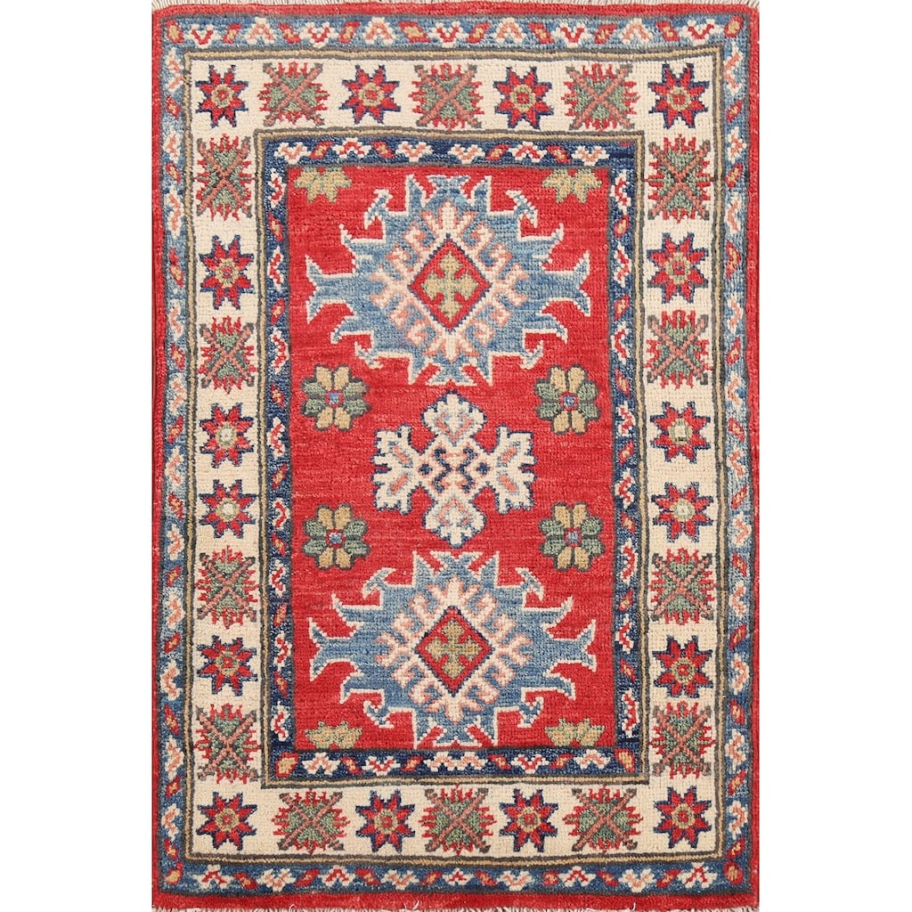 Red Kazak Oriental Accent Rug Handmade Traditional Wool Carpet - 2'1"x 2'10"