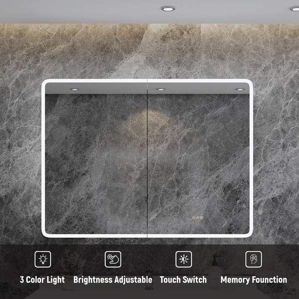 dimension image slide 6 of 9, Artemis Aluminum Recessed/Surface Mount Bathroom Medicine Cabinet with Mirror and Lights, Dimmable, Anti-Fog, Adjustable Shelf