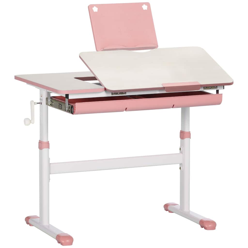 Qaba Kids Desk, Height Adjustable Children School Study Table, Student Writing Desk with Tilt Desktop, Pink