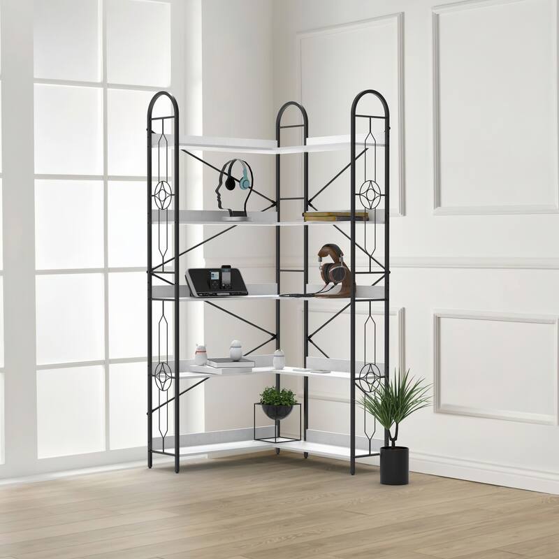 5 Tier Bookshelf, Industrial Style Corner Bookshelf