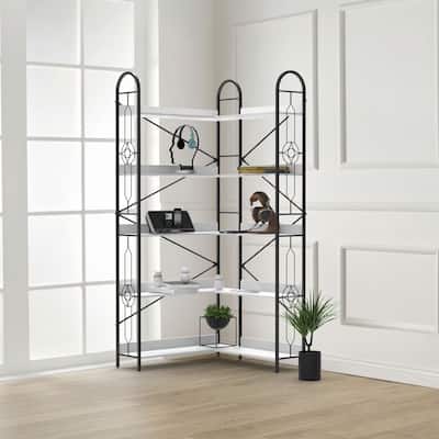 5 Tier Bookshelf, Industrial Style Corner Bookshelf
