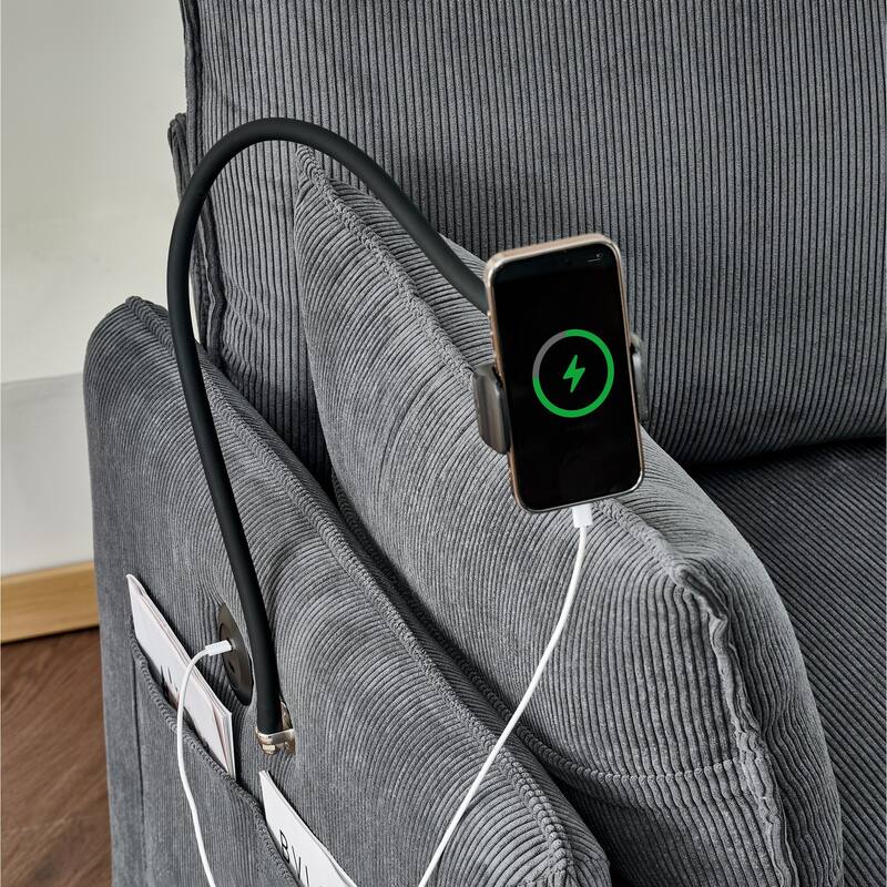 Oversized Chaise Lounge Chair with Storage Ottoman, Single Sofa Chair with USB Ports, Accent Chair with Pillows