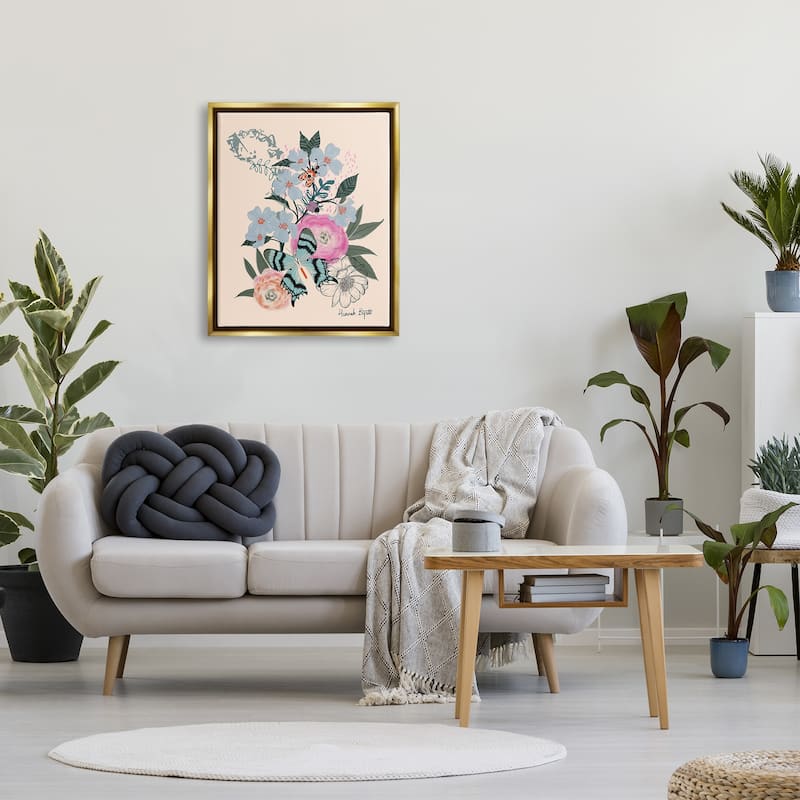 Stupell Pastel Flowers & Butterfly Framed Floater Canvas Wall Art Design by Hannah Byatt