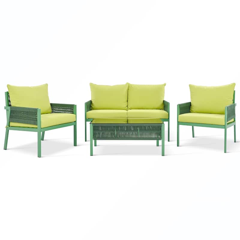 4PCS Rope Patio Sofa Set with Thick Cushion