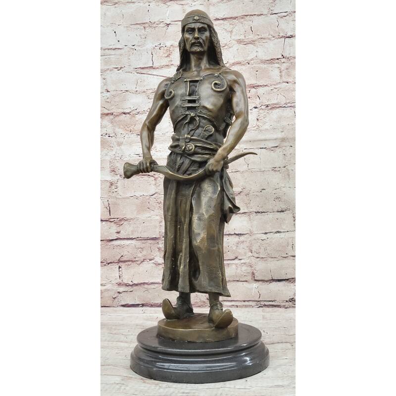 Signed Goudray Lemir Nomadic Arab Middle Eastern Chief Sword Bronze Statue Gift