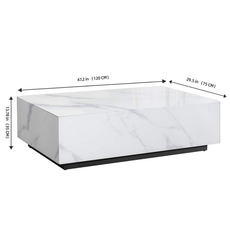 Faux Marble Solid Block Rectangular Coffee Table