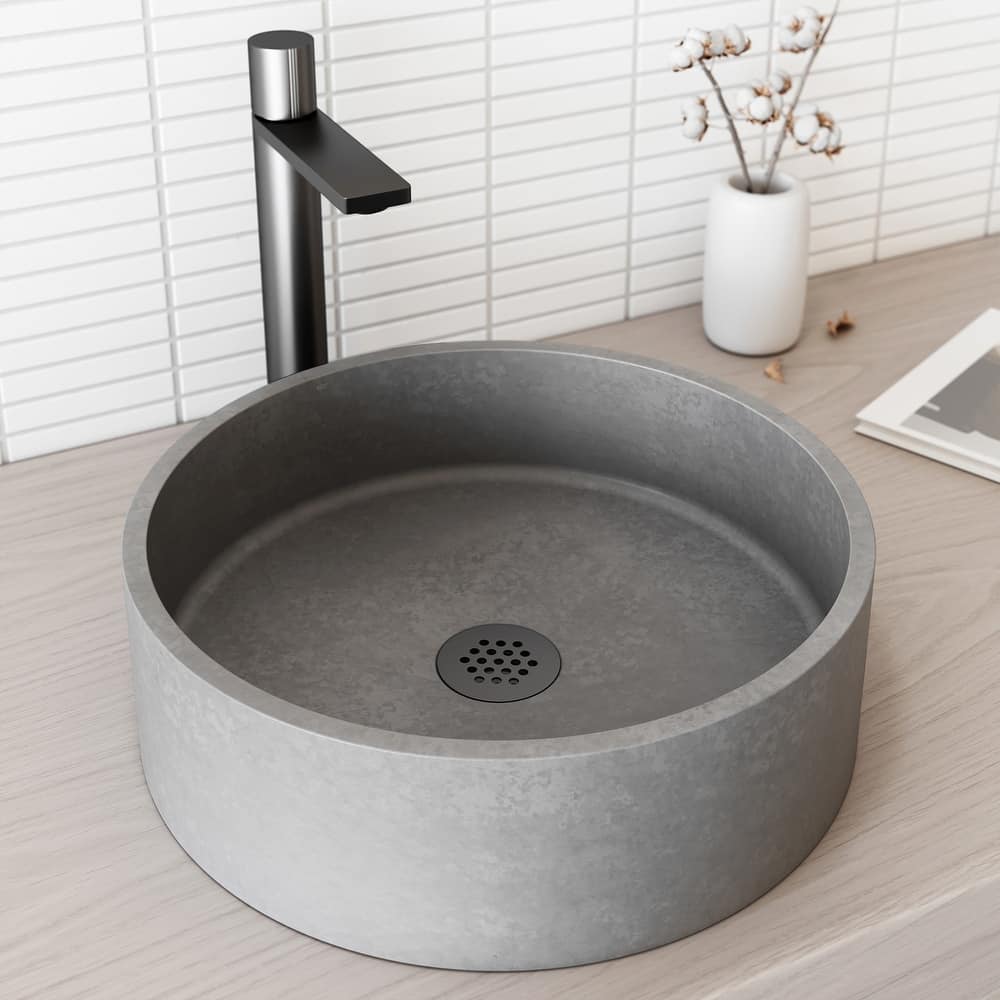 Vigo Concreto Stone 15-3/8" Round Concreto Stone Vessel Bathroom Sink