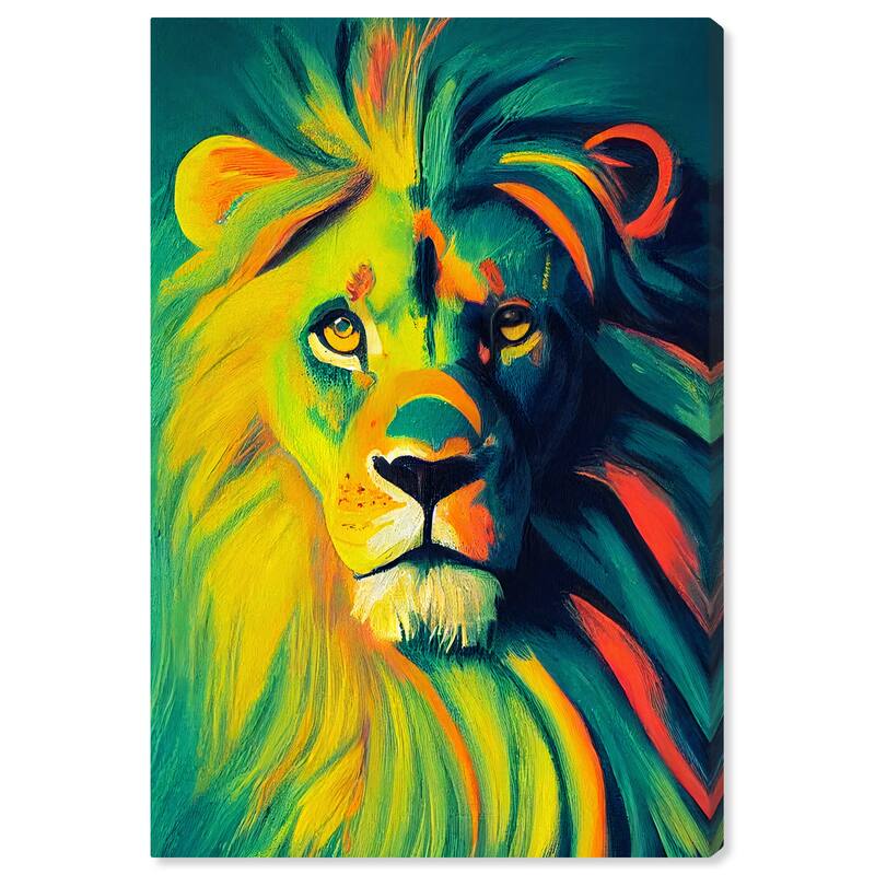 Wynwood Studio Canvas Animals Feline Royalty Green and Bohemian & Eclectic Wall Art Canvas Print - Green, Orange