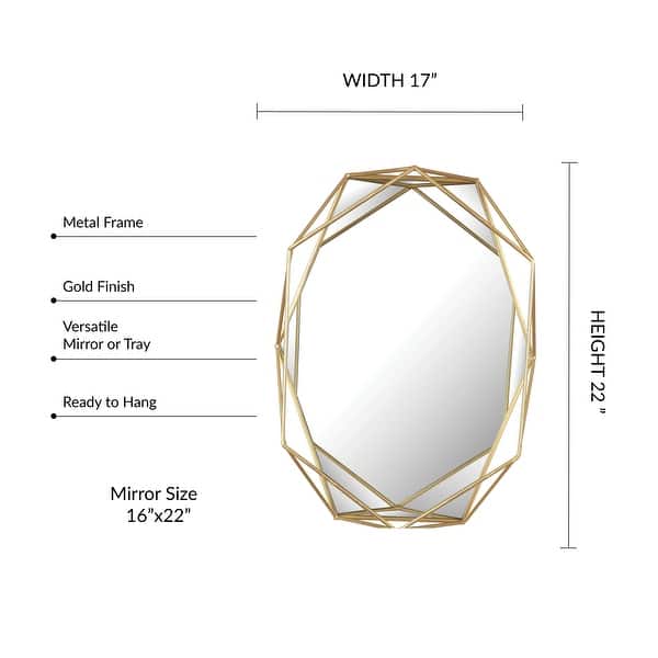 22x17" Gold Hexagon Wall Mirror Geometric Modern Metal Frame Accent - 22" x 17" x 3.25"