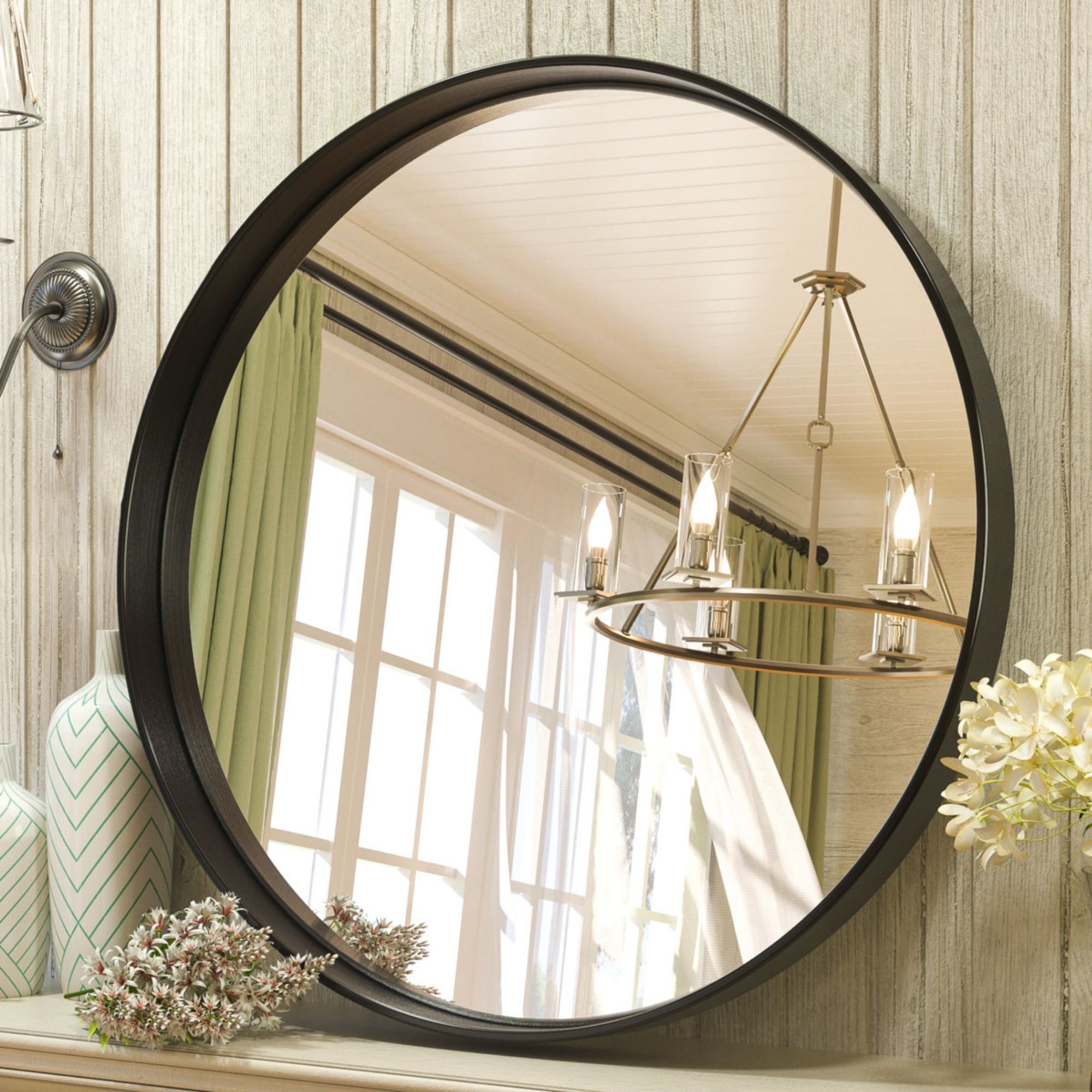 Tempered Glass Metal Frame Bathroom Mirror Round Anti-Rust