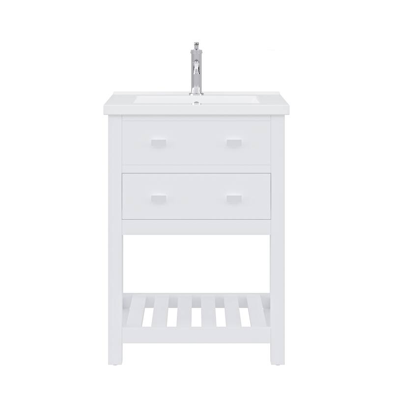 Viola 24 In. Ceramic Sink Top Vanity in Espresso with Single Faucet - Pure White