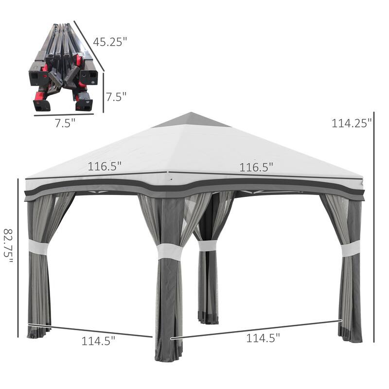 10'x10' Pop-Up Canopy Tent with Netting, Adjustable Height, Wheeled Carry Bag, 4 Sand Bags for Outdoor Use